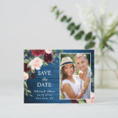 Bourgogne Navy Blauw Blush Bruiloft Save the Date Briefkaart (Staand voorkant)