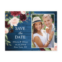 Bourgogne Navy Blauw Blush Bruiloft Save the Date