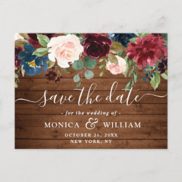 Bourgogne Navy Blauw Blush Bruiloft Save the Date Briefkaart