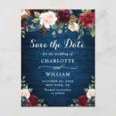 Bourgogne Navy Blauw Blush Bruiloft Save the Date Briefkaart (Voorkant)