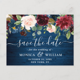 Bourgogne Navy Blauw Blush Bruiloft Save the Date Briefkaart