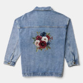 Bourgogne Navy Blauw Wit Bloemboeket Vrouwen Denim Jacket (Achterkant)