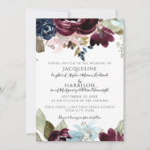 Bourgogne Navy Bloemen Elegante Herfst Foliage Bru Kaart (Voorkant)