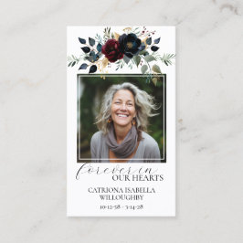 Bourgogne Navy Bloemen Foto Memorial Gebed Kaart Visitekaartje