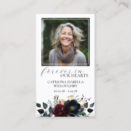 Bourgogne Navy Bloemen Foto Memorial Gebed Kaart Visitekaartje