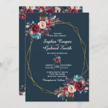 Bourgogne Navy Bloemen Goud Lijst op grijs Bruilof