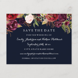 Bourgogne Navy Bloemen Herfst Bruiloft Save the Da Save The Date