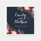 Bourgogne Navy Bloemen Herfst Bruiloft Servet (Voorkant)