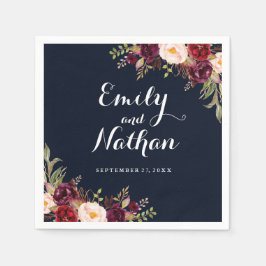 Bourgogne Navy Bloemen Herfst Bruiloft Servet