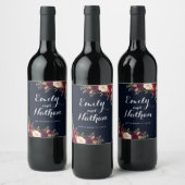 Bourgogne Navy Bloemen Herfst Bruiloft Wijn Label Wijn Etiket (Flessen)