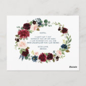 Bourgogne Navy Bloemen Matron of Honor Voorstel Ka Briefkaart (Achterkant)