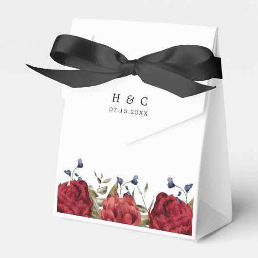  Bourgogne Navy Bloemenbruiloft Bedankdoosjes (Voorkant Zijde)