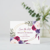 Bourgogne Navy Blue & Blush Peony Geo Save the Dat Briefkaart (Staand voorkant)