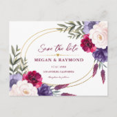 Bourgogne Navy Blue & Blush Peony Geo Save the Dat Briefkaart (Voorkant)