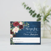 Bourgogne Navy Blue Blush Vrijgezellenfeest Recept Briefkaart (Staand voorkant)