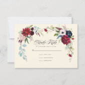 Bourgogne | Navy Blue Floral Wedding RSVP Kaart (Voorkant)