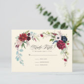 Bourgogne | Navy Blue Floral Wedding RSVP Kaart (Staand voorkant)