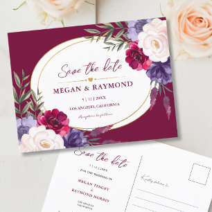 Bourgogne Navy Blue Peony Geometric Save the Date Briefkaart