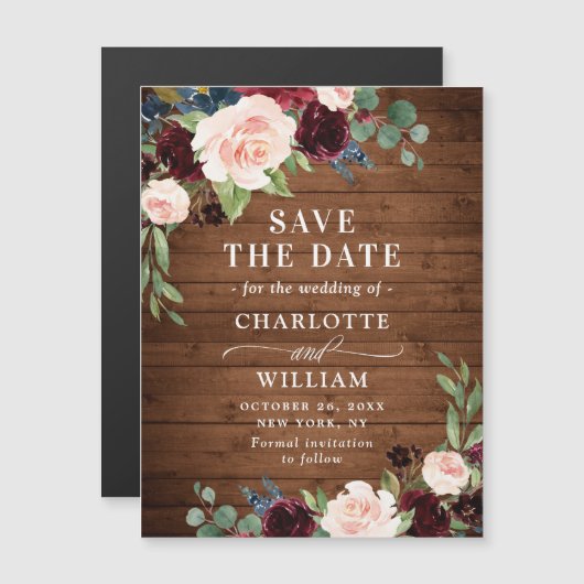 Bourgogne Navy Blue Save the Date Magnetische Kaar (Voorkant / Achterkant)