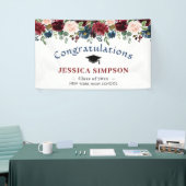 Bourgogne Navy Blush Bloemen Afstuderen Klasse 202 Spandoek (Beurs)