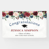 Bourgogne Navy Blush Bloemen Afstuderen Klasse 202 Spandoek (Horizontaal)