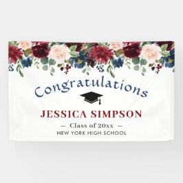 Bourgogne Navy Blush Bloemen Afstuderen Klasse 202 Spandoek