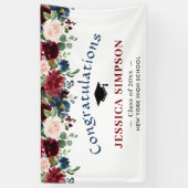 Bourgogne Navy Blush Bloemen Afstuderen Klasse 202 Spandoek (Verticaal)