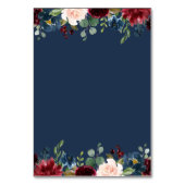 Bourgogne Navy Blush Bloemen Bruiloft Escort Kaart (Achterkant)
