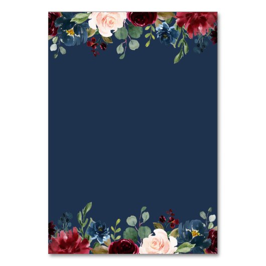 Bourgogne Navy Blush Bloemen Bruiloft Escort Kaart (Achterkant)