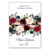 Bourgogne Navy Blush Bloemen Bruiloft Escort Kaart (Voorkant)