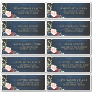 Bourgogne Navy Blush Bloemen Geometrisch Adreslabe Sticker