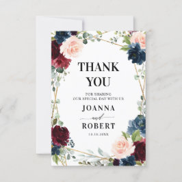 Bourgogne Navy Blush Bloemen Geometrische Foto Bedankkaart