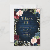 Bourgogne Navy Blush Bloemen Geometrische Foto Bedankkaart (Voorkant)