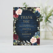 Bourgogne Navy Blush Bloemen Geometrische Foto Bedankkaart (Staand voorkant)