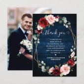 Bourgogne Navy Blush Bloemen Geometrische foto bru Bedankkaart (Voorkant / Achterkant)