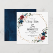 Bourgogne Navy Blush Bloemen Goud Geometrische Ver Kaart (Voorkant / Achterkant)