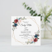 Bourgogne Navy Blush Bloemen Goud Geometrische Ver Kaart (Staand voorkant)