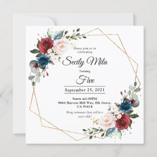 Bourgogne Navy Blush Bloemen Goud Geometrische Ver Kaart