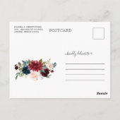 Bourgogne Navy Blush Bloemen Verander de datum Briefkaart (Achterkant)