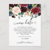 Bourgogne Navy Blush Bloemen Verander de datum Briefkaart (Voorkant)