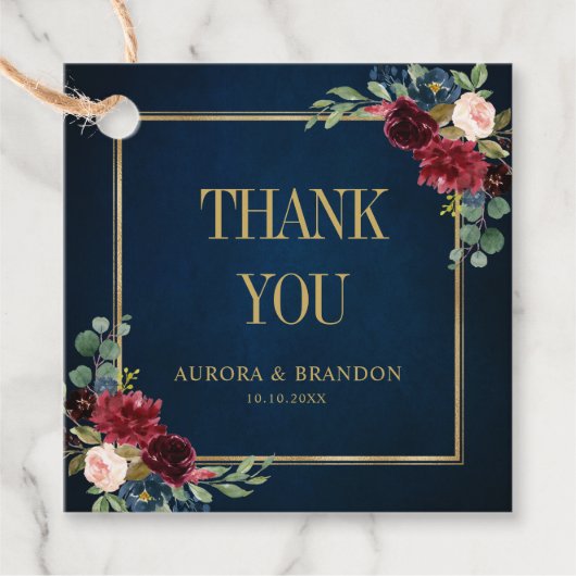 Bourgogne Navy Blush Goud Geometrisch Dank u Bedankjes Labels (Voorkant)