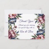 Bourgogne Navy Blush Peony Wedding Bedankkaart (Voorkant)