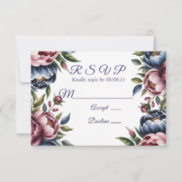 Bourgogne Navy Blush Peony Wedding RSVP Kaartje