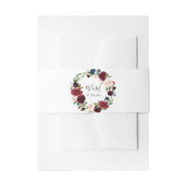 Bourgogne & Navy Blush Roze Bloemen 4 Uitnodiging  Uitnodigingen Wikkel