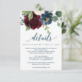 Bourgogne Navy bruiloft Details Kaart (Staand voorkant)