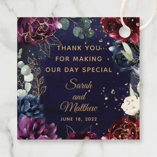 Bourgogne Navy bruiloft gunst cadeau Label (Achterkant)