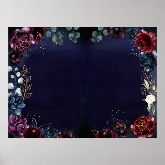 Bourgogne Navy Bruiloft Poster Blank 40 x 30" (Voorkant)