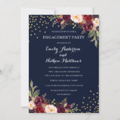 Bourgogne Navy Confetti Bloemen Verlovingsfeest Kaart (Voorkant)