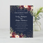 Bourgogne Navy Confetti Bloemen Verlovingsfeest Kaart (Staand voorkant)