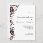 Bourgogne Navy Cream Bloemen Waterverf Bruiloft Kaart (Voorkant)